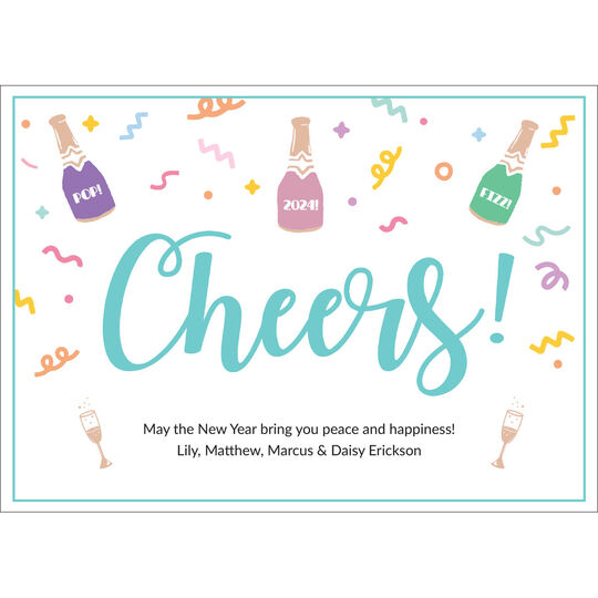 Pop Fizz Cheers Flat New Year Cards